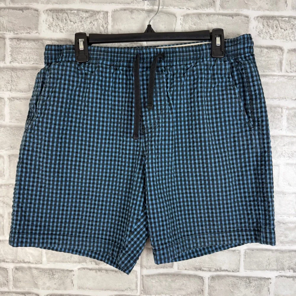 Todd Snyder Mens Blue Black Gingham Seersucker Drawstring Shorts PA589982-BL01 L